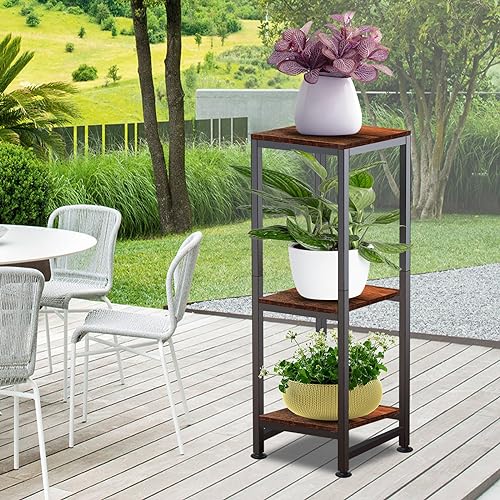 Plant Stand Indoor, 3 Tier Plant Stands for Indoor Plants, 33.5'' Tall Multiple-Tier Plant Shelf Square Flower Stand for Patio, Living Room, Balcony - color: brown, size: 33''
