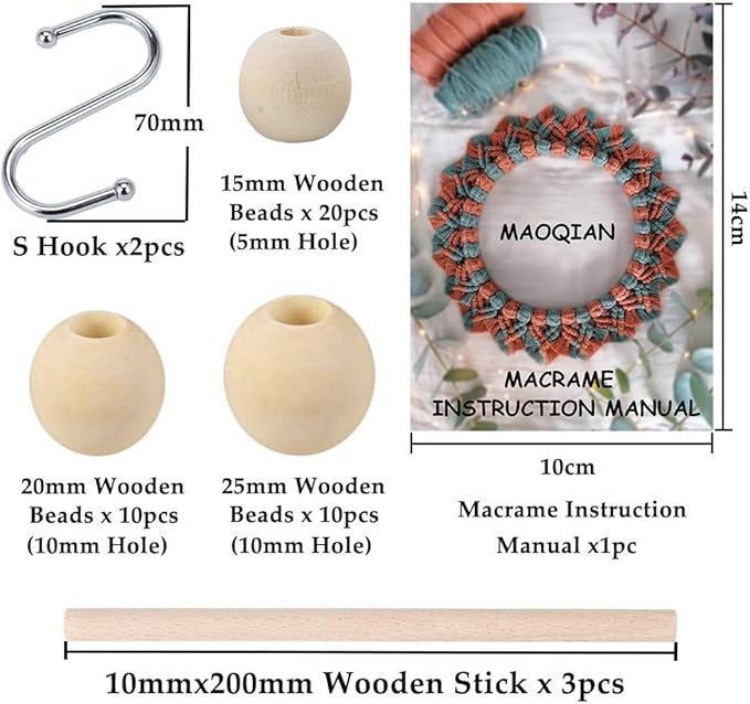 120pcs Macrame Kits for Beginners 3mm x 109yards Natural Cotton Macrame Cord with Wooden Beads & Rings,Wooden Sticks,Metal Rings Macrame Supplies Best for Macrame Plant Hanger