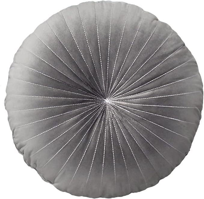 HLOVME Round Pillow Cushion for Couch Velvet Decorative Small Throw Pillow Solid Color for Living Room Bed Floor 15.7”, Gray