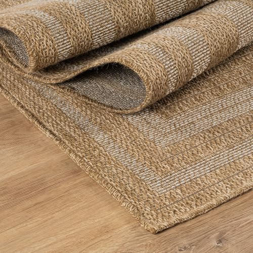 Beverly Rug Easy Jute Framed Border Entry Rug 2x3 Washable Durable Indoor Outdoor Area Rugs for Living Room Patio Office Stain Resistant Non Shedding Casual Indoor Outside Carpet 2 x 3 Natural - color: Framed/Natural, size: 2' x 3' (Rectangular)
