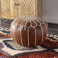 nuLOOM Classic Moroccan Faux Leather Filled Ottoman Pouf - color: Brown