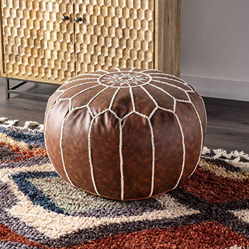 nuLOOM Classic Moroccan Faux Leather Filled Ottoman Pouf - color: Brown