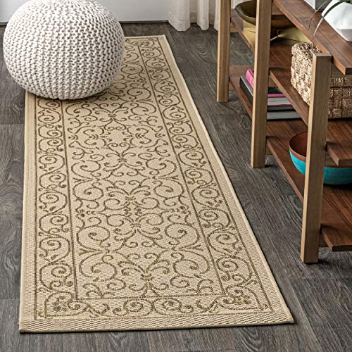 JONATHAN Y Vintage Filigree Indoor Outdoor Runner Rug 2X8 Beige/Brown, Charleston Textured Weave for Backyard, Patio, Porch, Easy-Cleaning, High Traffic, Pet-Friendly, Non-Shedding (SMB106A-28) - color: Beige/Brown, size: 2'2" x 8' (Runner)