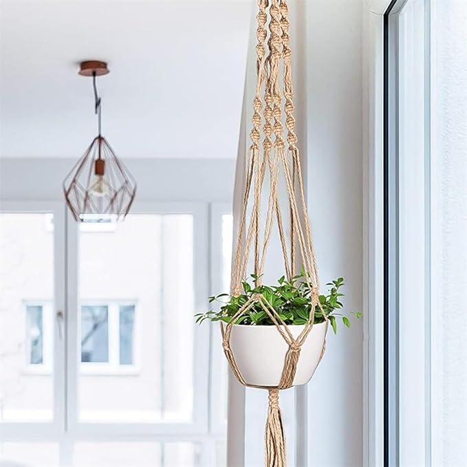 LINXIU Macrame Plant Hangers Jute Plant Hanger Indoor Hanging Plants Holders with 2 Hooks for Home Decor Wall Flower Pots Basket 2 Packs