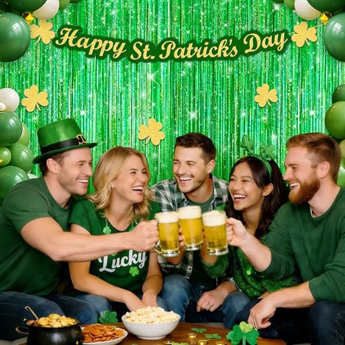 Crosize 2 Pack 3.3 x 9.9 ft Laser Green Foil Fringe Curtains Party Decorations,Tinsel Curtain Backdrop for Parties, Door Streamers, Glitter Streamer Backdrop for Birthday Decoration - color: Laser Green, size: 2 Pack