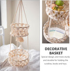 Alipis Macrame Plant Hanger Macrame Hanging Fruit Basket 2 Tier Woven Cotton Rope Storage Baskets Hanging Plant Holder for Vegetable Storage