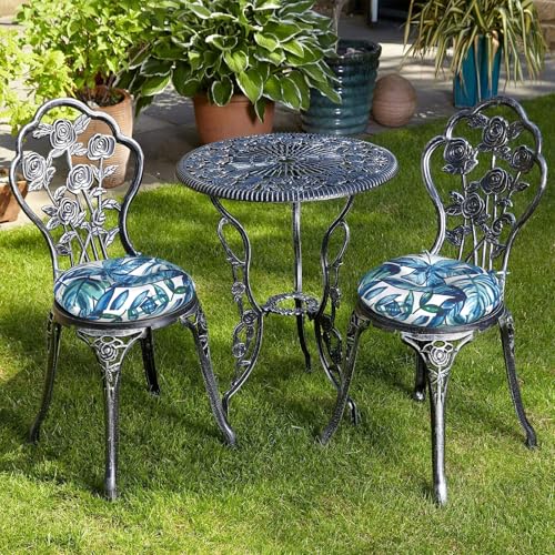 LVTXIII Outdoor Bistro Chair Cushions, 15"x15"x4" Round Patio Chair Cushions, All Weather Tufted Seat Cushions for Patio Furniture Use, Set of 2, Leaves Ink Blue - color: Leaves Ink Blue