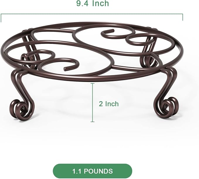 Yimobra 4 Pack Plant Stand for Flower Pot Heavy Duty Potted Holder Indoor Outdoor Metal Rustproof Iron Garden Container Round Supports Rack for Planter (4PC Brown 9.4 x 2 IN)