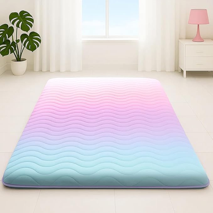 Japanese Floor Futon Mattress, 3.5" Thicken Colorful Rainbow Portable Floor Mattress, High-Density Foam Tatami Mat Sleeping Pad for Camping Guest Room Dormitory RV, Full