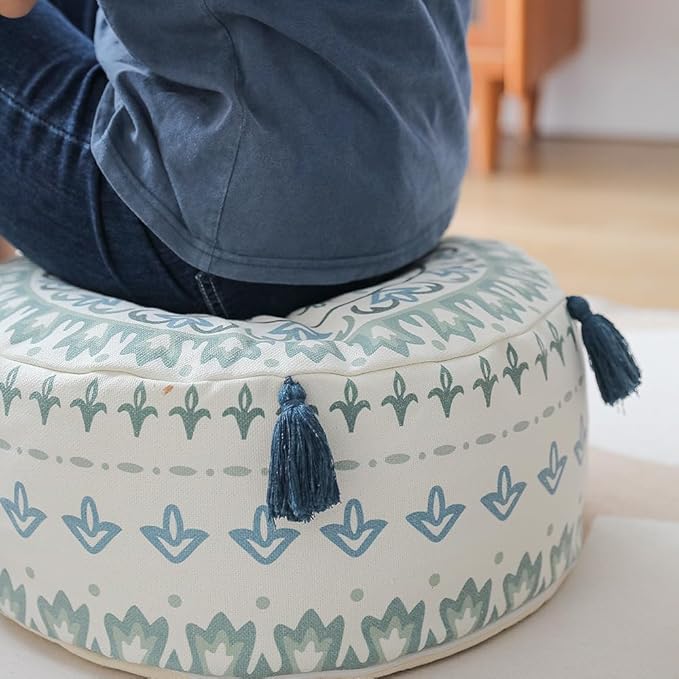 MOCOFO Pouf D45xH20cm Scandinavian Simplicity Geometric Print Floor Cushion Cover- Washable Ottoman for Living Room Home Decor