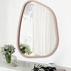 Irregular Wall Mirror 26"x18", Asymmetrical Large Bathroom Mirror Wood Framed Modern Artistic Decorative Vanity Mirrors for Bedroom Living Room Entryway Hallway
