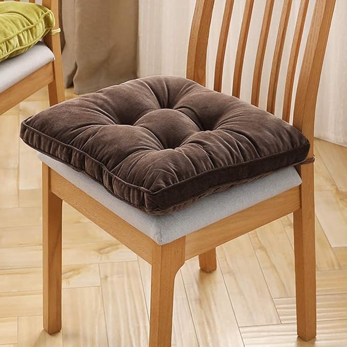 Tiita Dining Chair Seat Cushions 18x18 Inch Office Chair Pads Square Floor Pillows Pad for Outdoor Kitchen Dining Chairs with Ties Set of 4 (Coffee)