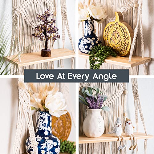 SnugLife Macrame Wall Hanging Shelf - Tier Wall Shelves with Handmade Woven Rope - Boho Shelves Organizer Hanger for Kitchen, Bathroom, Home Storage, Floating Indoor Plant Wall Shelf (1 Tier) - size: 1 Tier