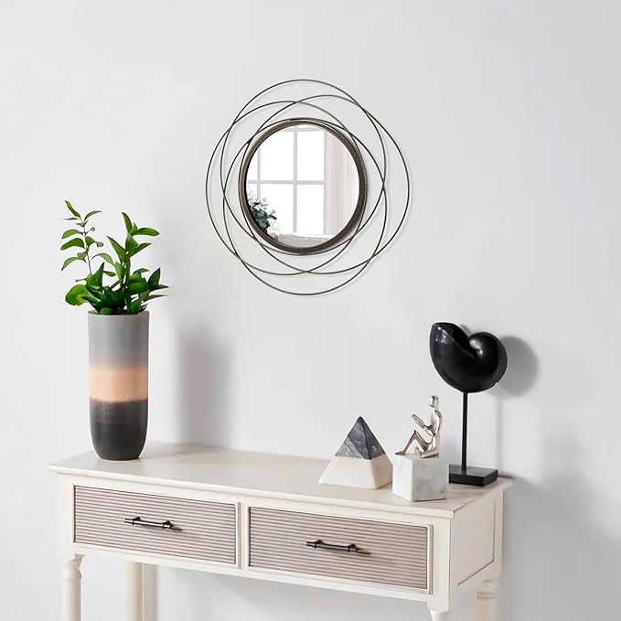 Mirrors Wall Decor Iron Frame Round Art Wall Mirrors Home Decoration Hanging Mirrors for Living Room Bedroom Bathroom Entryway 12” x 12”