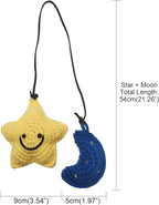 Car Rearview Mirror Hanging Ornament, Crochet Flower Basket Plant Accessories, Handmade Knitted Car Ornament Boho Accessories for Women (Star and Moon)
