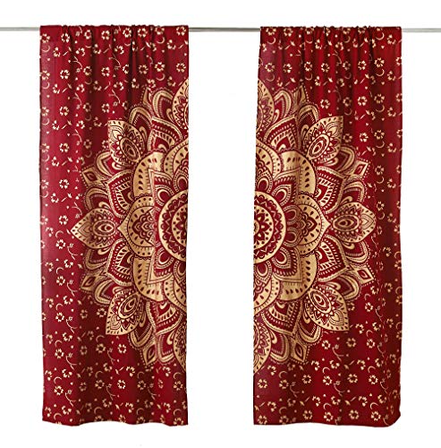 Popular Handicrafts Indian Hippie Bohemian Beautiful Ombre Maroon Color Mandala Curtain Panels Gold - color: Maroon Gold, size: 38"W x 83"L (Pack of 2)