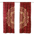 Popular Handicrafts Indian Hippie Bohemian Beautiful Ombre Maroon Color Mandala Curtain Panels Gold - color: Maroon Gold, size: 38"W x 83"L (Pack of 2)
