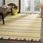 SAFAVIEH Montauk Collection Accent Rug - 3' x 5', Green & Multi, Handmade Boho Stripe Fringe Cotton, Ideal for High Traffic Areas in Entryway, Living Room, Bedroom (MTK901G) - color: Green/Multi, size: 3' x 5' (Rectangular)