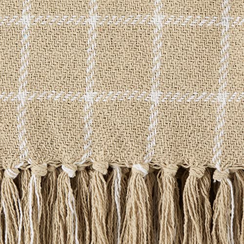 DII Transitional Checked Plaid Woven Throw, 50x60, Vintage Linen - color: Vintage Linen, size: 50x60"
