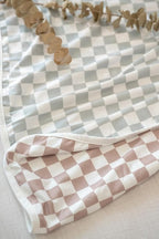 Little Jump 2- Layers Jersey Knitted Swaddle Blanket, Premium Baby Blanket,Soft Stretchy Quilt for Babies, Toddlers, Kids (Coffee & sage cherckered)