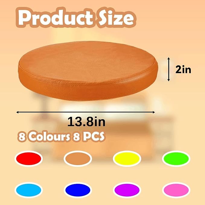 8 Pcs Flexible Seating Floor Cushions Colored Round Floor Cushions, 13.8 inch Foam Circle Seats Waterproof Foam Floor Seat for Learning Sitting Daycare School Chair