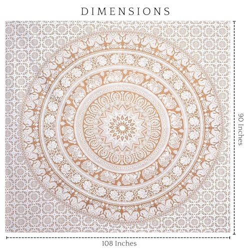 RAJRANG King Size Mandala Tapestry Golden for Bedroom and Living Room Wall Hanging Cotton Tapestries 90 x 108 Inches - color: Golden, size: 90"L x 108"W