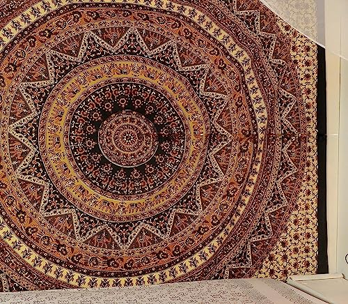 Popular Handicrafts Hippie Mandala Wall Hanging Tapestry For Bedroom Bohemian Psychedelic Intricate Floral Design Indian Tapestries Bedspread 84 x 54 Inches (215cm x 137cm) Brown - color: Brown, size: 84"L x 54"W