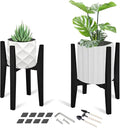 OERGKE 2 PACK Adjustable Plant Stand Indoor, Bamboo Mid Century Modern Plants Stands, Corner Flower Holder for Living Room, Fits 8 to 12 Inches Pots, (Pot & Plant Not Included)(Black)