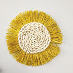 Boho Wall Baskets Decor Hanging Rustic Rattan Wicker Wall Baskets Round Wall Art for Farmhouse Living Rooms Bedrooms Kitchen Decorations (Yellow)