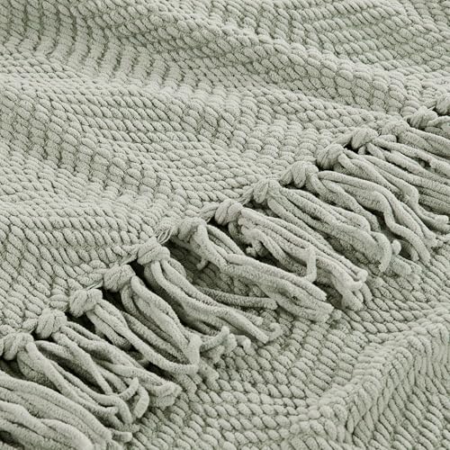 Home Soft Things Silver Throw Blanket Knitted Tweed Throw 50'' x 60'', Silver, Super Soft Cozy Warm Comfortable Breathable Throw for Living Room Chair Couch Bed Sofa Bedroom Home Décor - color: Silver Green, size: 50 in x 60 in