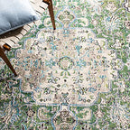 SAFAVIEH Madison Collection Area Rug - 6'7" Square, Green & Turquoise, Boho Chic Medallion Distressed Design, Non-Shedding & Easy Care, Ideal for High Traffic Areas in Living Room, Bedroom (MAD447Y) - color: Green/Turquoise, size: 6'7" x 6'7" (Square)
