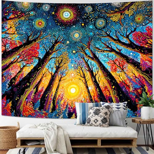 Kanuyee Trippy Glowing Tree Wall Tapestry, Hippie Forest Tapestries for Room Decor, Vibrant Tapestry 60x44 Inch - color: Cosmic Blue Orange, size: 60"L x 44"W