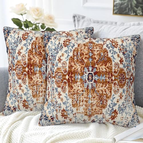 Ethnic Boho Throw Pillow Covers Set of 2 Rug Boho Style Ethnic Design Pillow Covers 16x16 Inch Modern Farmhouse Home Decorative Pillow Cases Cushion Cover for Sofa Living Room Office - color: Ethnic Boho, size: 16" x 16" (Pack of 2)