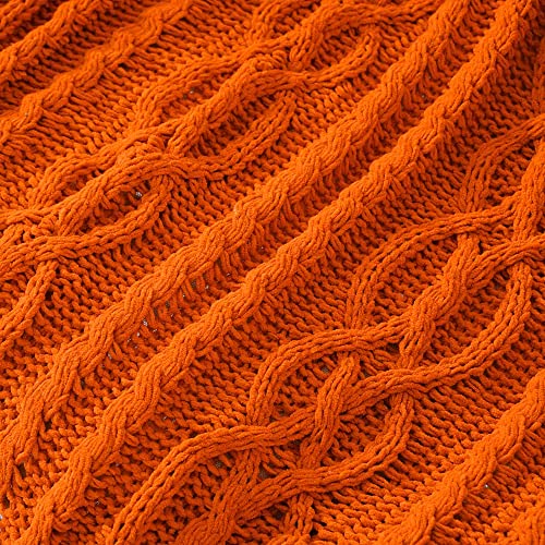 Battilo Burnt Orange Throw Blanket for Couch, 51" x 67", Soft Warm Cozy Chenille Knit Blanket Boho Halloween Blanket Fall Decor, Fall Throw Blanket for Bed, Sofa, Living Room - color: Orange