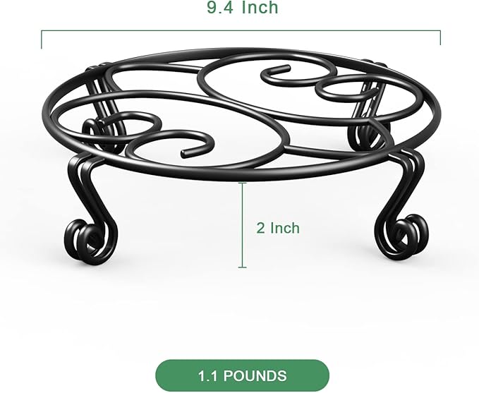 Yimobra 4 Pack Plant Stand for Flower Pot Heavy Duty Potted Holder Indoor Outdoor Metal Rustproof Iron Garden Container Round Supports Rack for Planter (4PC Black 9.4 x 2 IN)