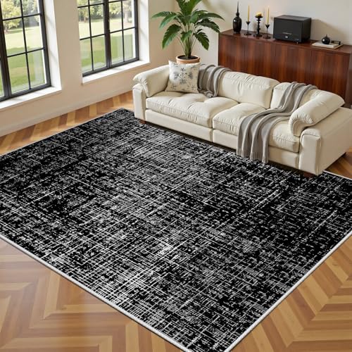 Black and White Area Rug, 4x6 Rug, Modern Abstract Carpet for Bedroom, Minimalist Distressed Washable Rugs, Contemporary Rugs for Living Room, Office, House Decor, Low Pile Carpet Non Slip - color: Black1, size: 4x6 ft