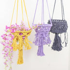 Macrame Plant Hangers with Tassels Indoor Hanging Planters Basket Handmade Cotton Rope Flower Pots Holder Stand Boho Home Decor Outdoor Decorations Round White