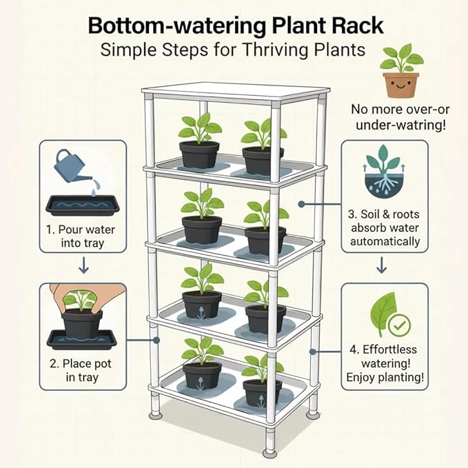 5-Tier Seed Starter Trays, Plant Stand with LED Grow Light (Auto-Timer), Bottom Watering Designed for Indoor Greenhouse Plants, Fits Small Pots & Seedling Cell Trays - White