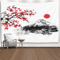 EMMTEEY Mountain Tapestry Hanging Wall Decor Small 60X40 Inch-Ink Red Flowers and Fuji Mountain Durable Wall Art for Bedroom