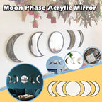 5 Pieces Scandinavian Natural Decor Acrylic Wall Decorative Interior Design Wooden Moon Phase Mirror Bohemian Wall Decoration for Home Living Room Bedroom - Not Real Mirror(Black)