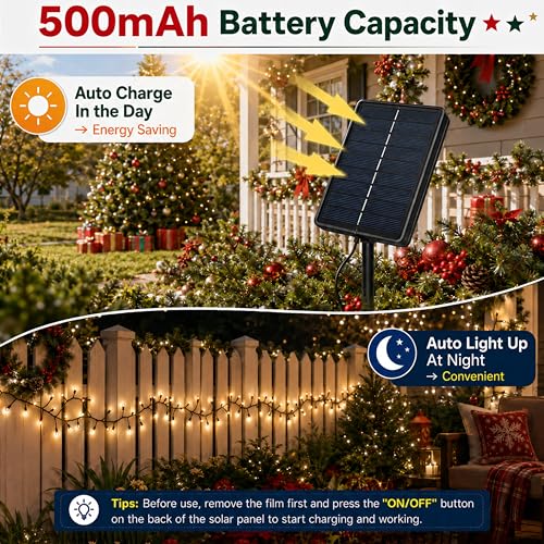 200 LED Solar String Lights for Outside, 20FT Warm White Firecracker Twinkle Lights with 8 Lighting Modes, Waterproof Solar Cluster Fairy Lights for Tree Party Home Patio Garden Christmas Decor - color: Warm White, size: 200LED*1pc-solar