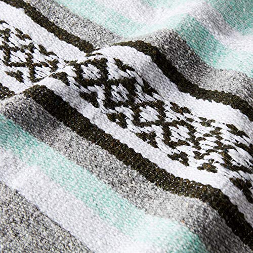 Teal and Gray Mexican Blanket by Laguna Beach Textile Co - Beach, Yoga, Camping, or Decorative Throw Blanket - Traditional Handmade Serape - Gray Sage - color: Mint & Gray