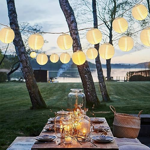 Vigdur Lantern String Lights Waterproof Connectable Nylon Hanging Lantern String Lights Plug in White Decorative Lights for Patio Wedding Party Bedroom Indoor Outdoor Use,9.84FT - color: White