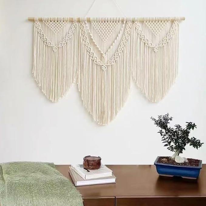 oiikain Large Handmade Boho Macrame Wall Hanging Tapestry - Chic Bohemian Woven Home Decor art for Living Room, Bedroom, and Wedding Parties (43''x32'', Three Triangle)