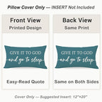 Decorative Throw Pillow Covers 12x20 Inch Set of 2 – Dusty Teal Christian Lumbar Pillowcase – Give It to God and Go to Sleep/Relax God’s Got This – Faith Bedroom Bed Decor