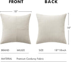 MIULEE Beige Decorative Throw Pillow Covers 18x18 Inch for Couch Bed Sofa Pack of 2 Boho Neutral Farmhouse Throw Pillows Soft Cross Corduroy Patchwork Textured Cushion Cases