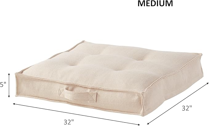 Square Tufted Floor Pillow with Removable Cover, Cream, Medium (32")