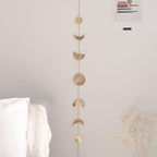 BASE ROOTS Moon Phase Wall Decor, Gold Wall Decor for Bedroom & Living Room, Bohemian Wall Decor, Handmade Hammered Metal 34" 7 Phases Moon Wall Decor, Celestial Wall Art, Gift for Women & Kids