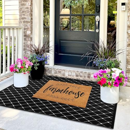 Front Door Mat Outdoor Indoor Rugs Black and White Front Porch Decor Outside Rug Entryway Rug 23.6" x 51.2"Boho Black Outdoor Patio Front Door Rugs Kitchen Decor Carpet Entry Way Doormats - color: Black Boho Geometic Front Door Mat