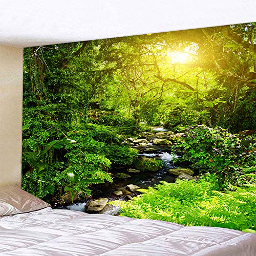 Llamazing Forest Tapestry - Home Decor Landscape for Living Room & Bedroom (Forest Creek, 60''L51''W) - color: Green Sun, size: 60"L x 51"W